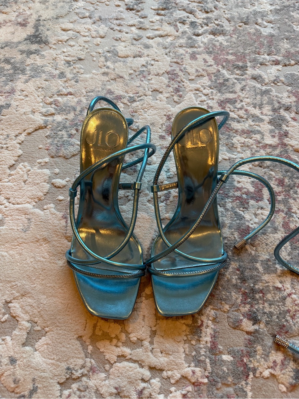 Jennifer Lopez Metallic Teal Strappy High Heel Sandals